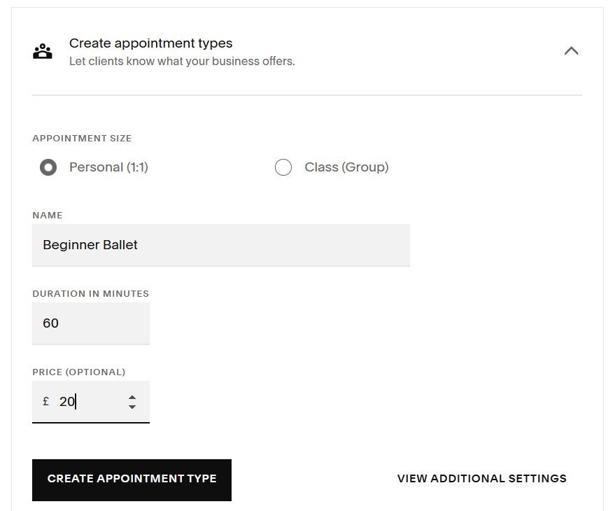 Form to create an appointment in Squarespace's Acuity Scheduling tool