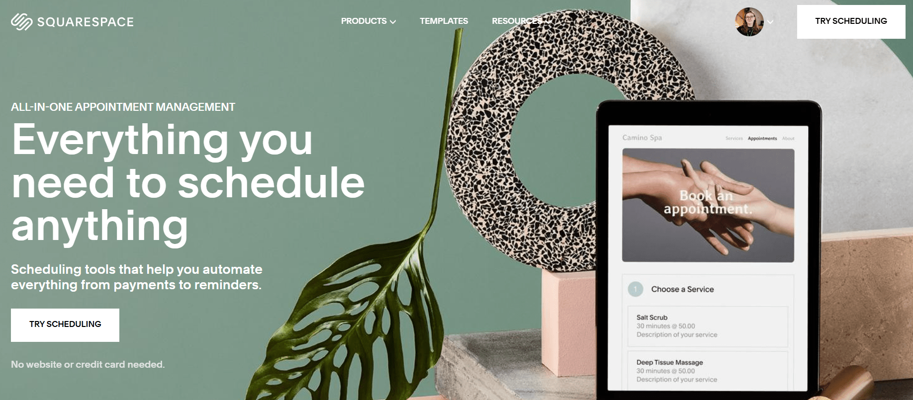 Squarespace landing page for Acuity Scheduling