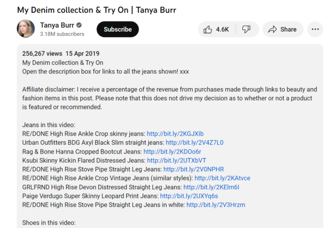 tanya burr youtube affiliate